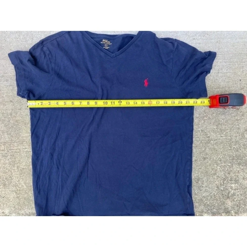 Polo Ralph Lauren T-Shirt Men's L Navy Red Short Sleeve V Neck Pony Cotton Vtg